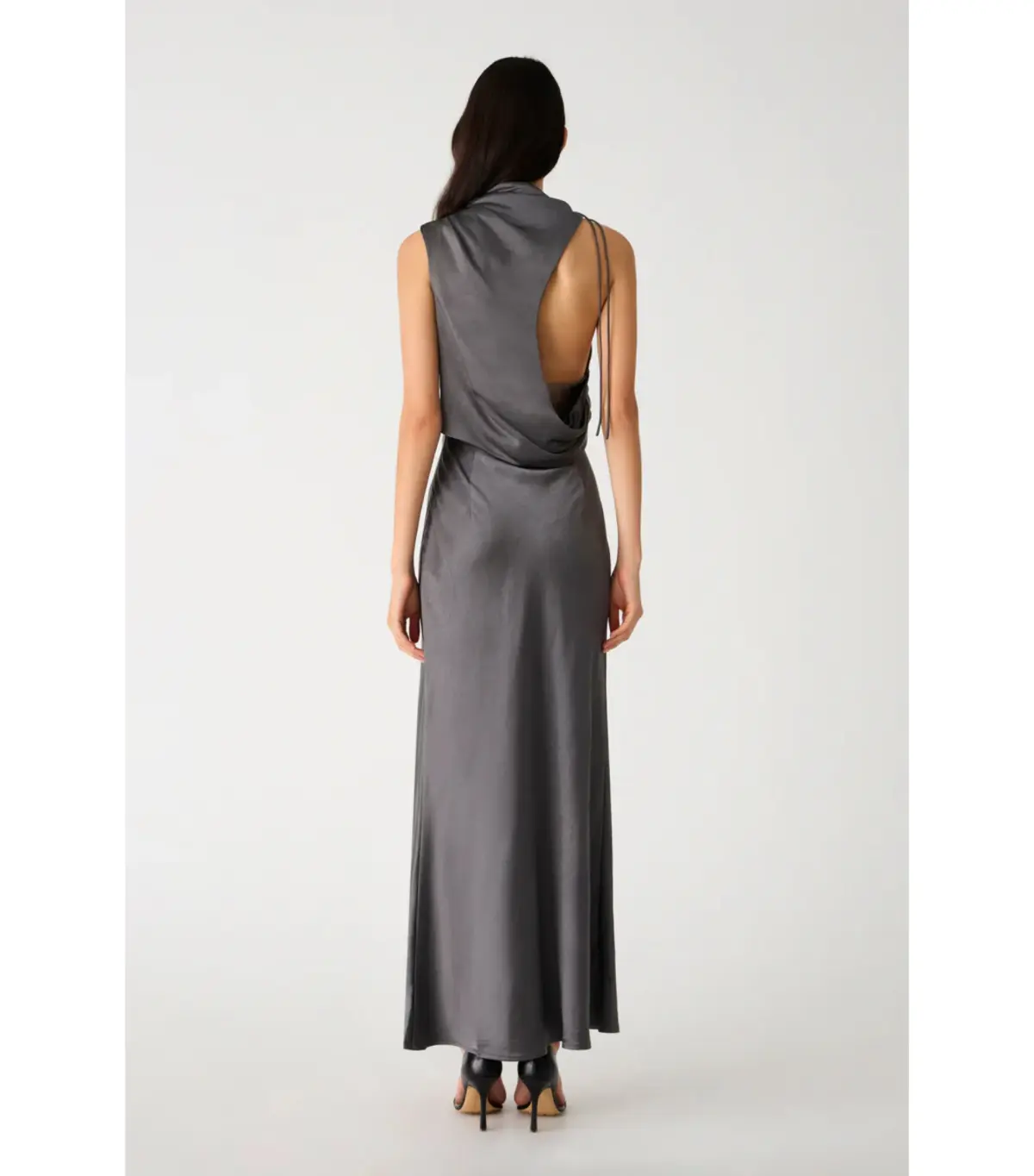 Misha Santana Gloss Satin Maxi Dress in Pewter Size 8/S - Image 4
