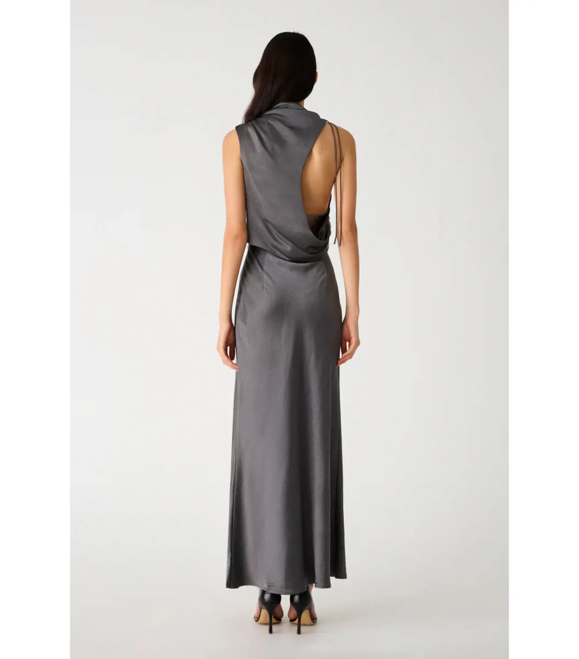 Misha Santana Gloss Satin Maxi Dress in Pewter Size 8/S - Image 4