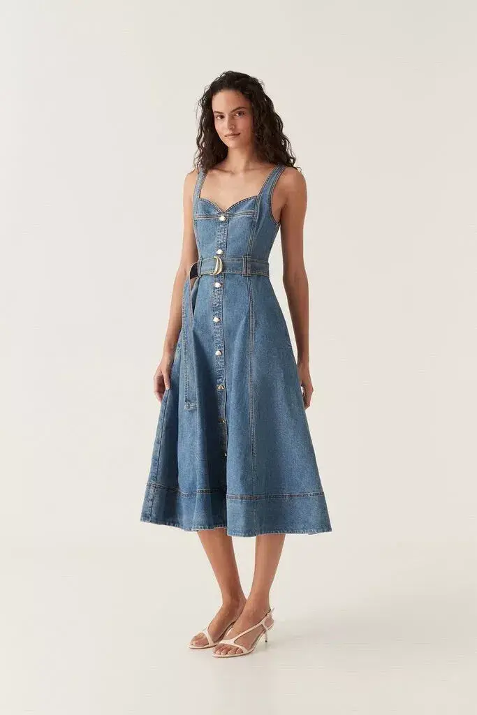 Aje Clay Denim Midi Dress 90s Wash Size AU 12 - Image 1