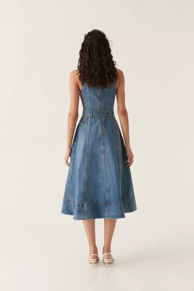 Aje Clay Denim Midi Dress 90s Wash Size AU 12 - Image 2