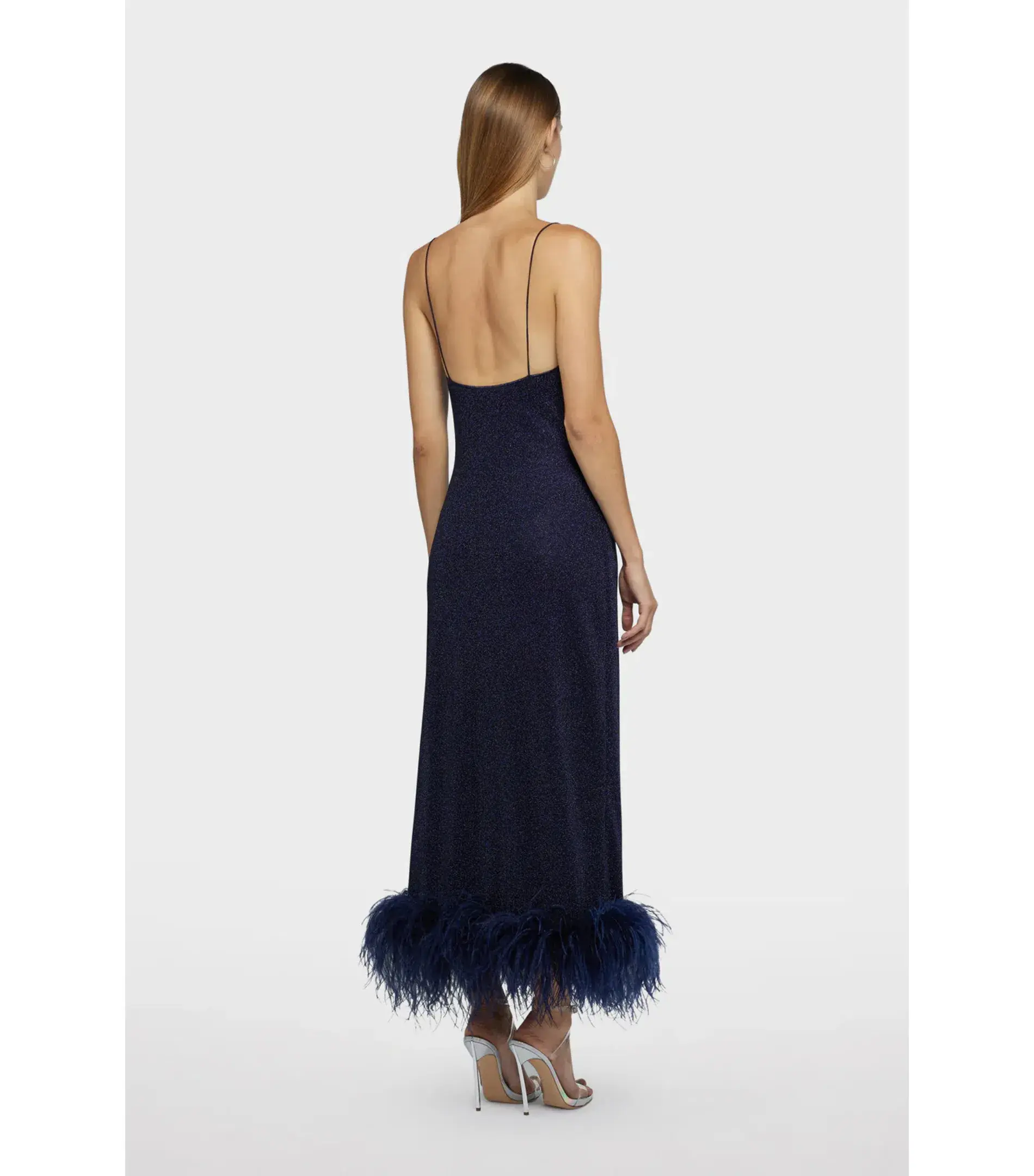 Oseree SS25 Lumière Plumage Slip Dress in Night Blue Size AU 6 - Image 3