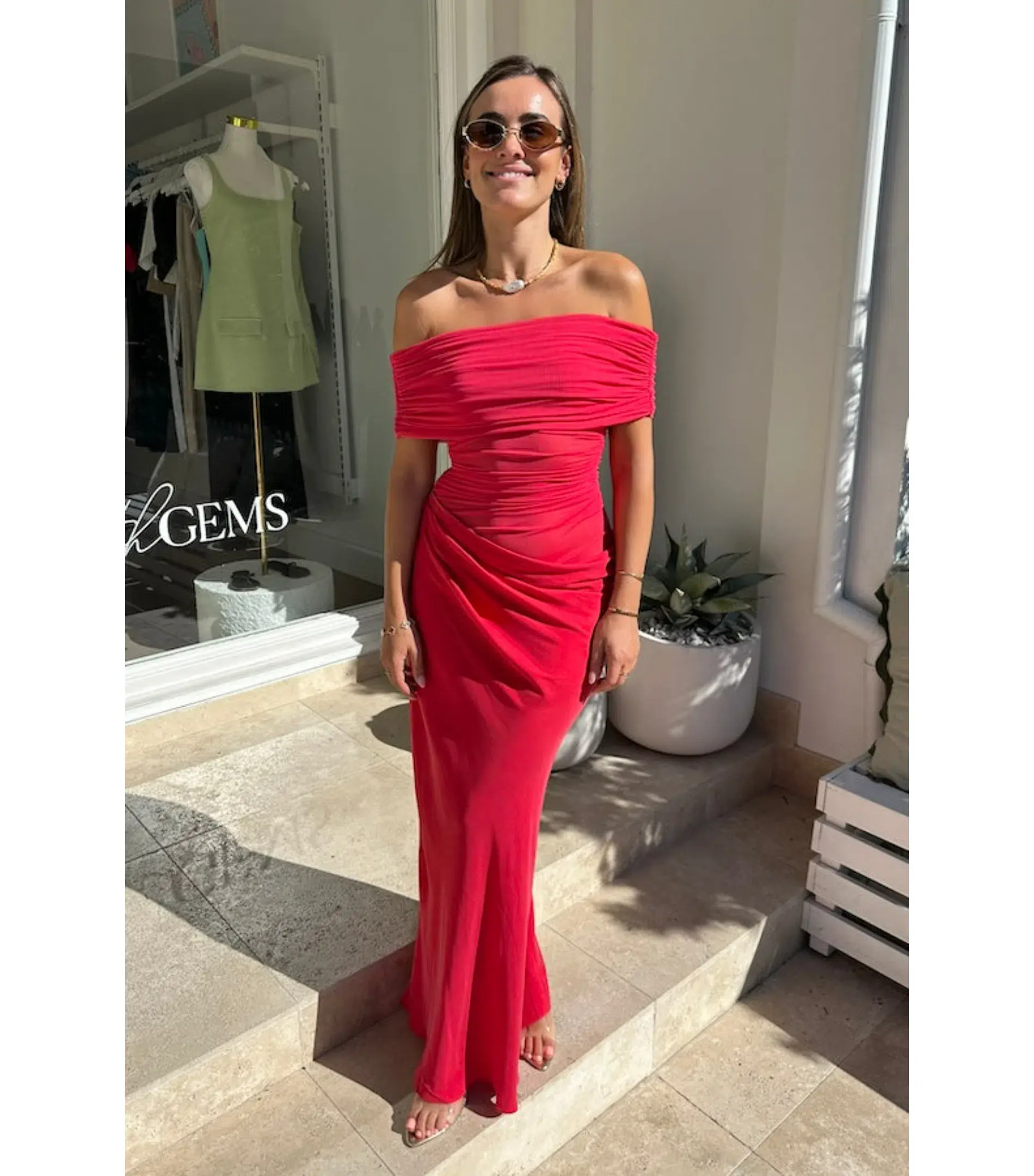 Benni Nico Off Shoulder Maxi Dress Watermelon Size AU 8 - Image 1