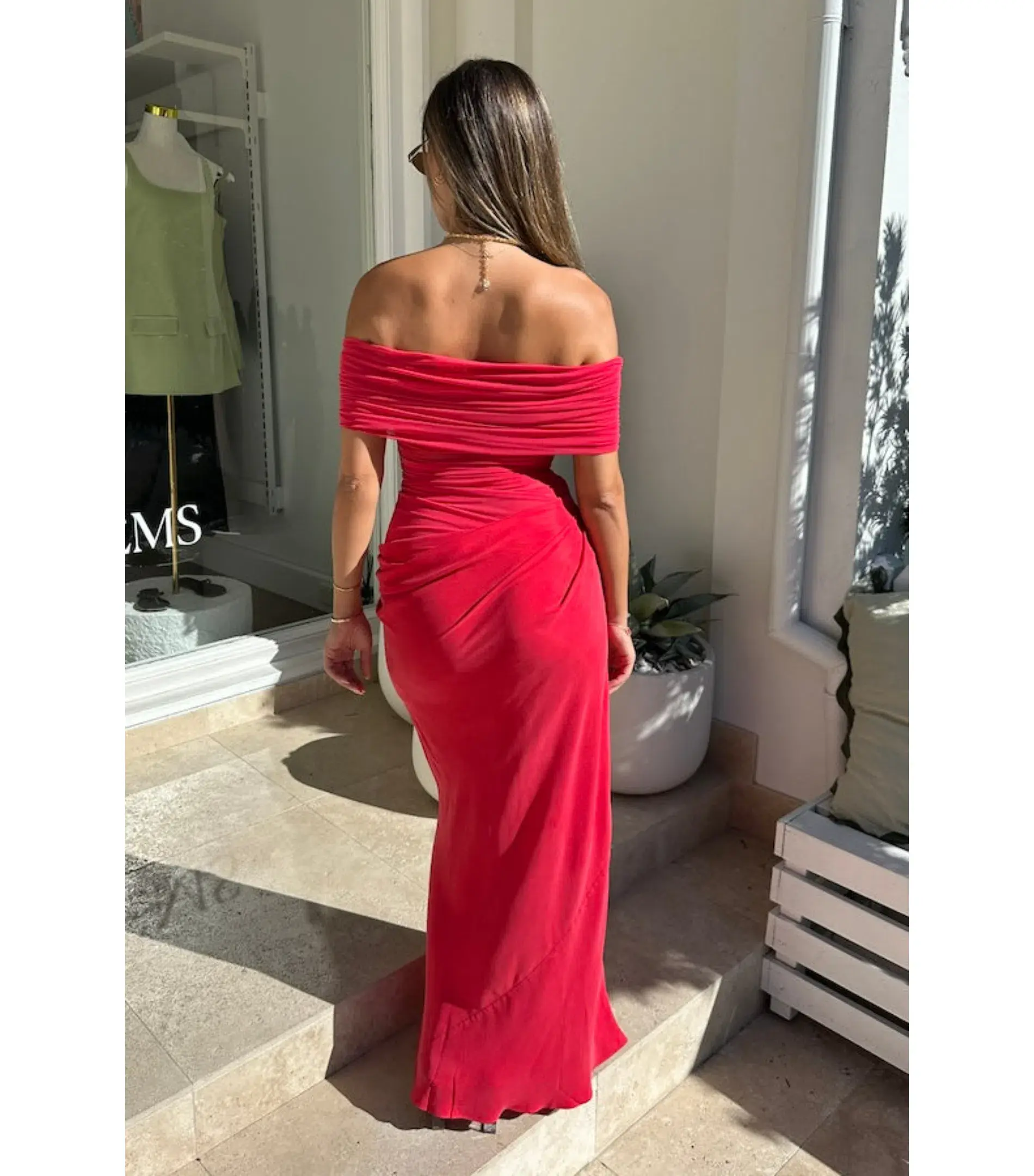 Benni Nico Off Shoulder Maxi Dress Watermelon Size AU 8 - Image 2