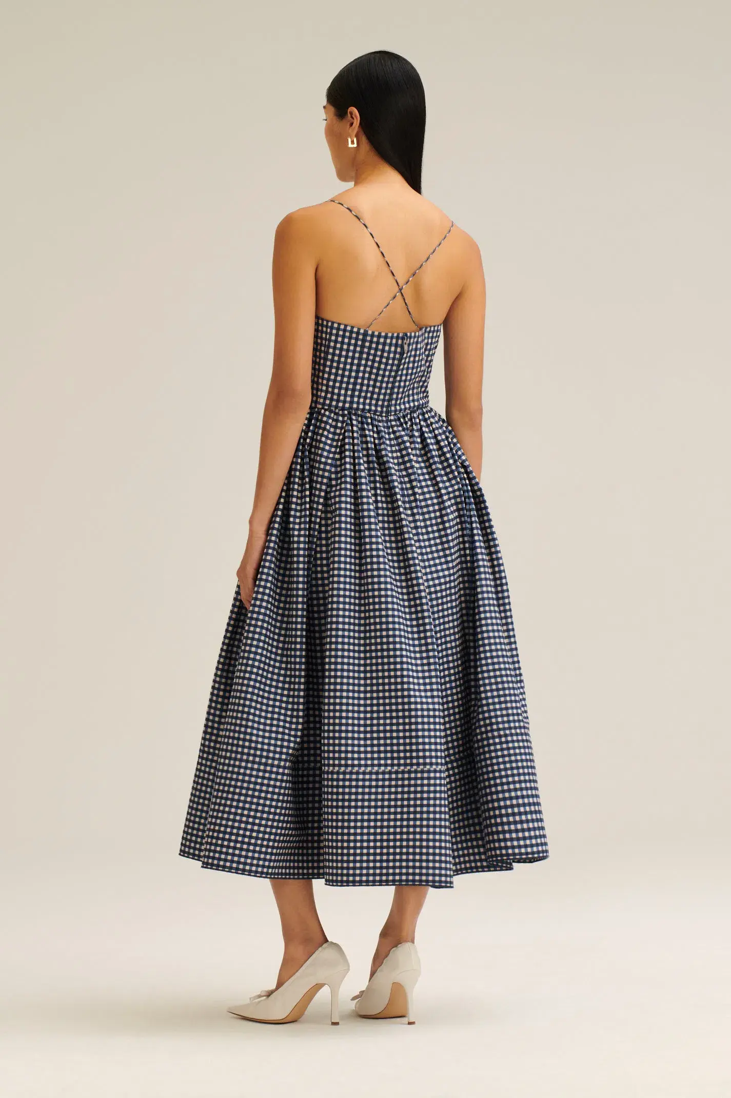 Scanlan Theodore Gingham Print Ballerina Dress Navy Shell Size 6 - Image 3