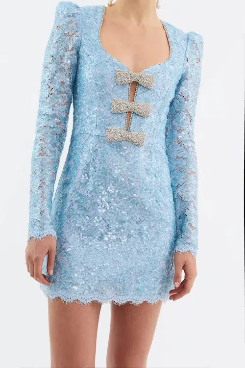 Rebecca Vallance Leyla Long Sleeve Mini Dress Blue Size AU 12 - Image 5