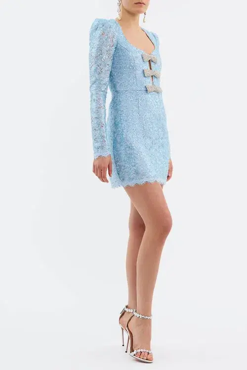 Rebecca Vallance Leyla Long Sleeve Mini Dress Blue Size AU 12 - Image 2