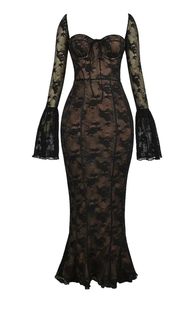 House Of CB Delilah Long Sleeve Lace Maxi Dress Black Size 6 - Image 4
