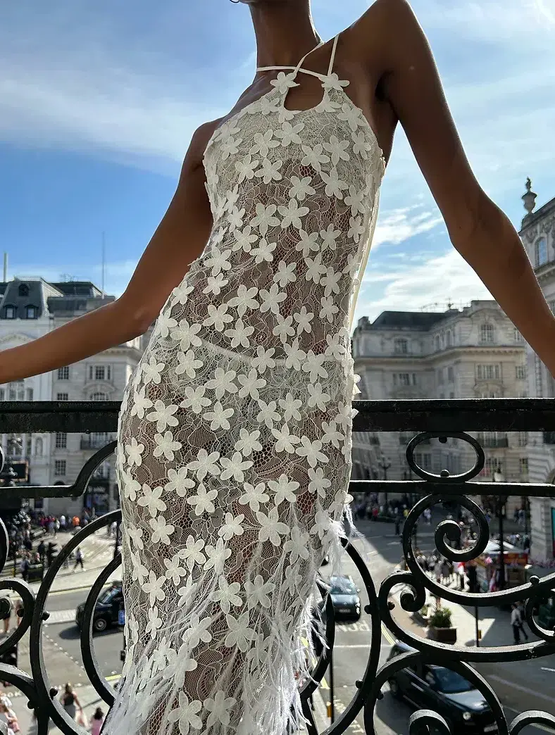 Roberta Einer Nadia Midi Dress Off White Size 8 - Image 4