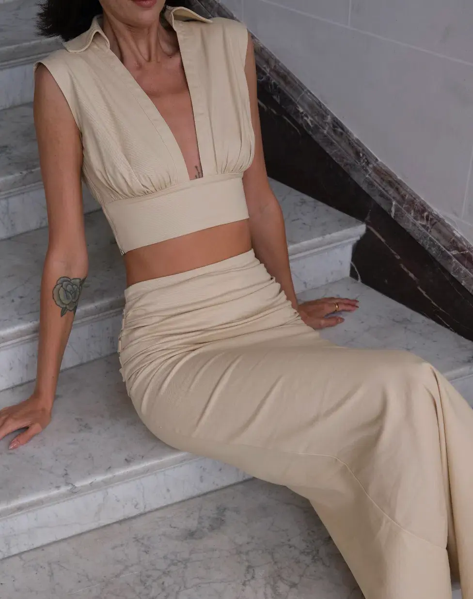 Arcina Ori Carmen Top & Skirt Set Stone Beige Size 6 - Image 5