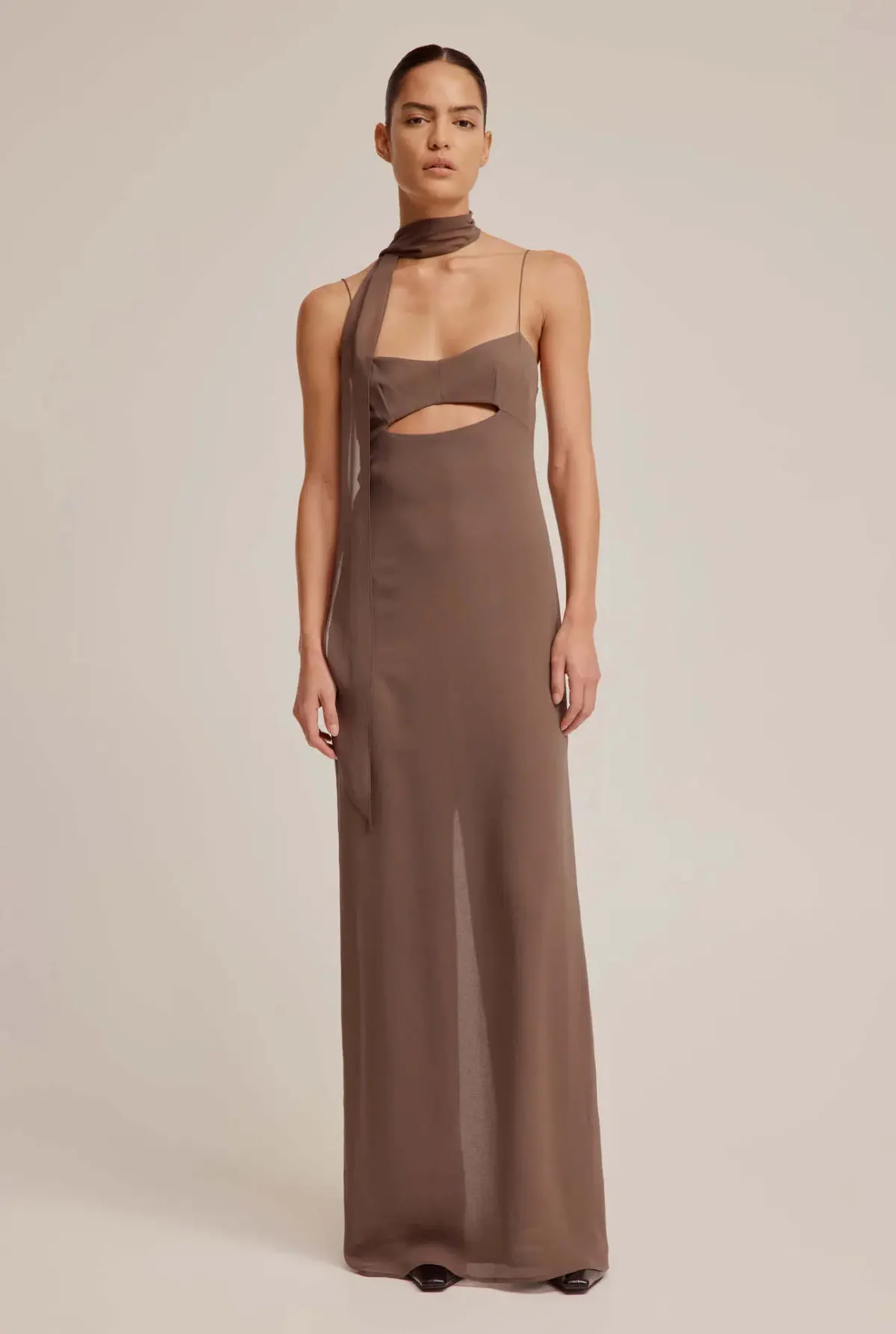 Venroy Silk Scarf Dress Brown Size 6 - Image 1