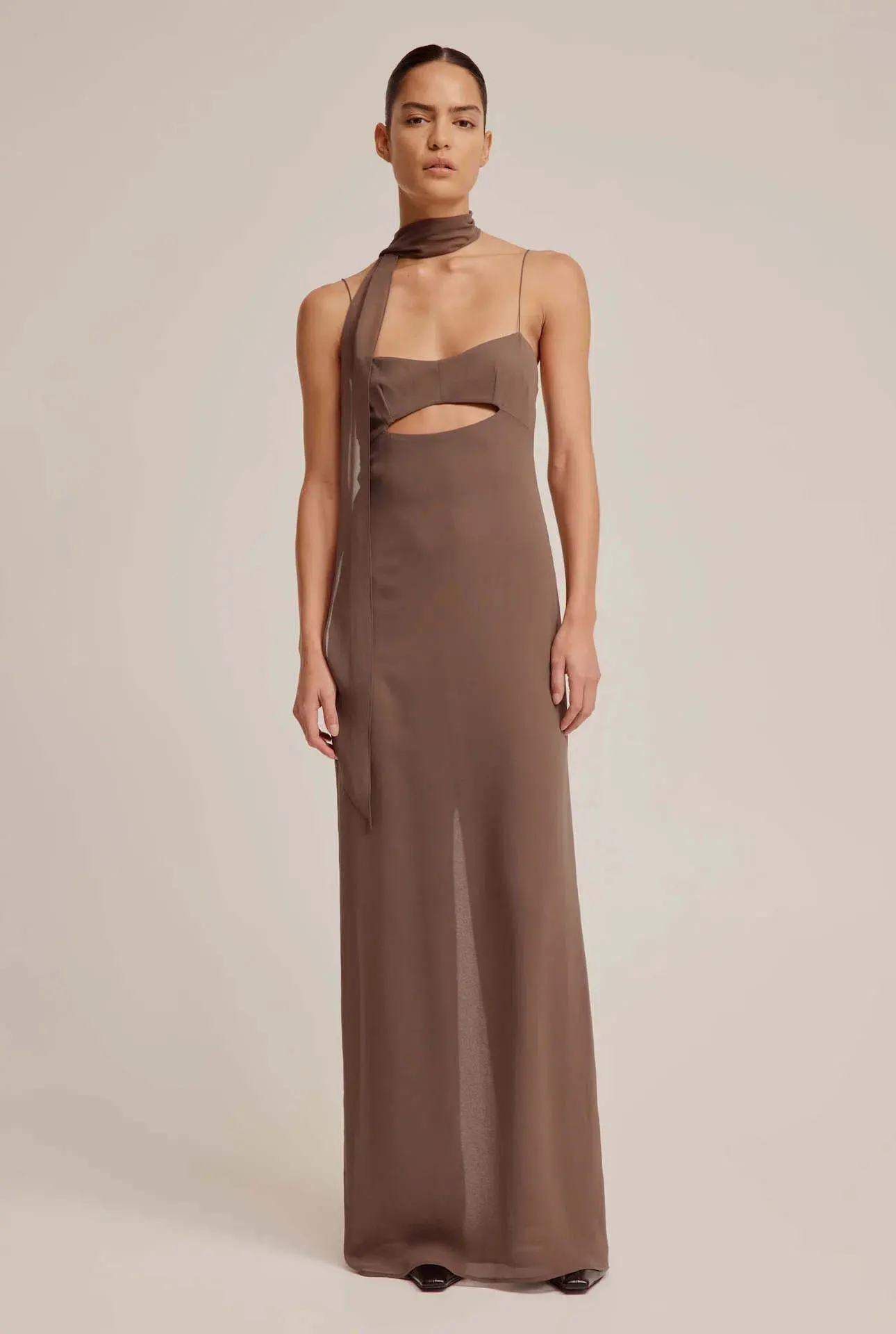 Venroy Silk Scarf Dress Brown Size 6 - Image 1