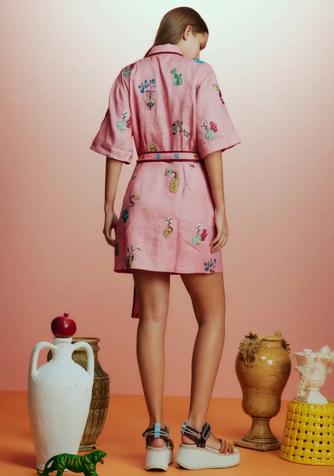 Alemais Timmy Embroidered Mini Dress Pink Size AU 12 for rent on The Volte - main image