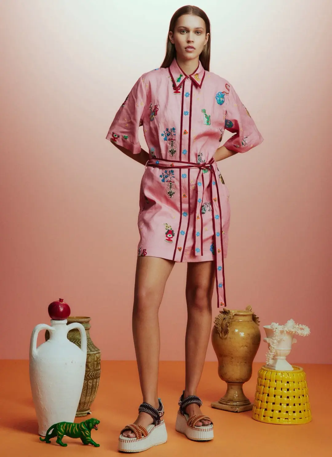 Alemais Timmy Embroidered Mini Dress Pink Size AU 12 for rent on The Volte - main image