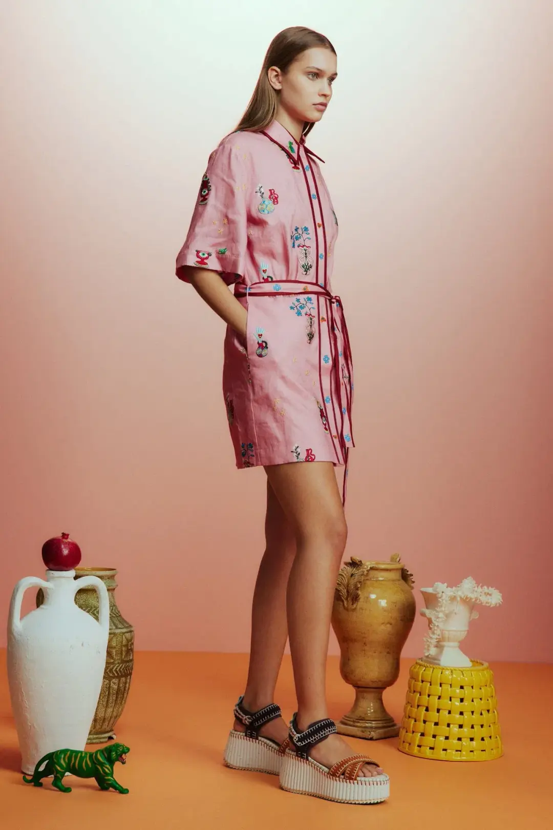 Alemais Timmy Embroidered Mini Dress Pink Size AU 12 for rent on The Volte - main image