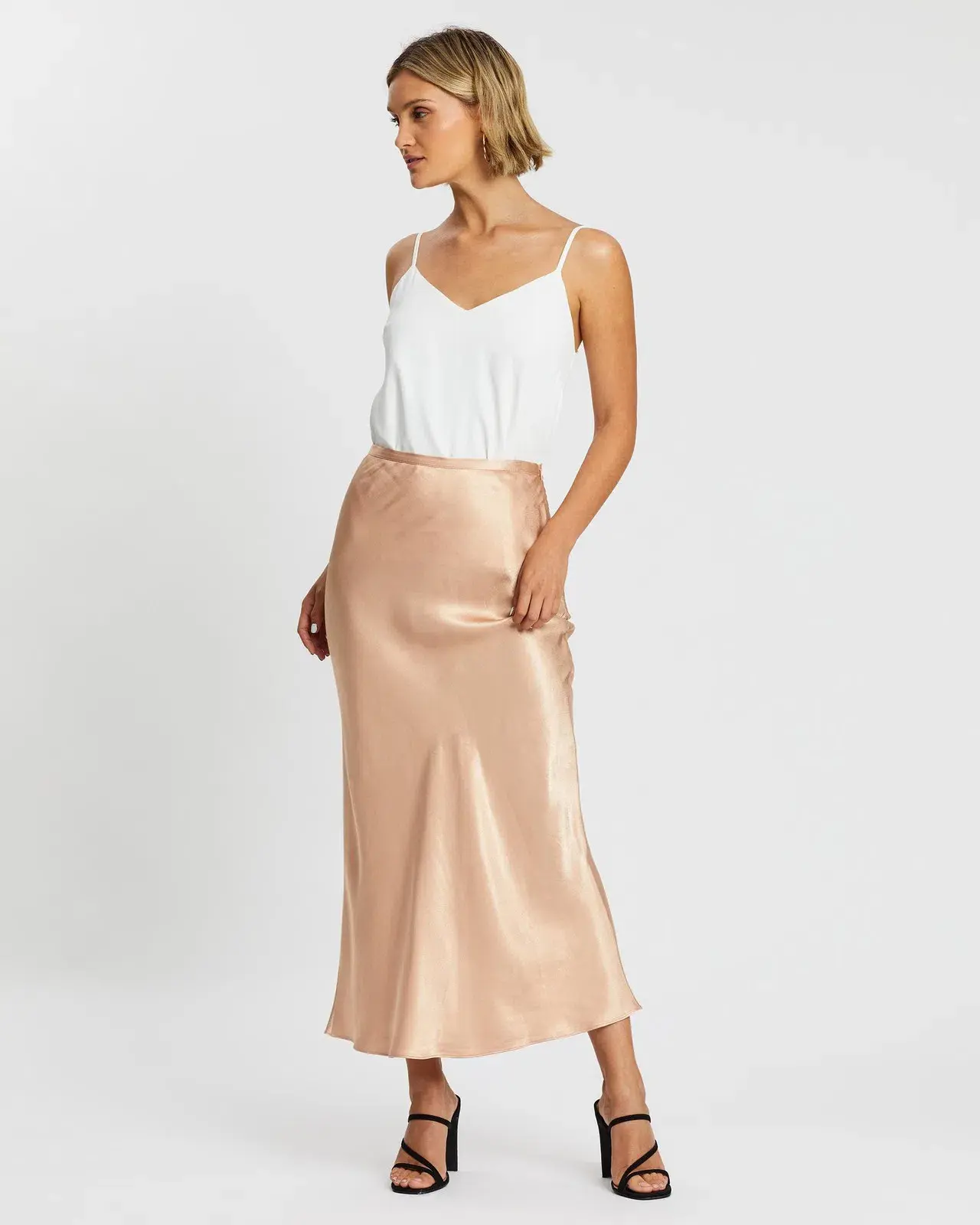 Shona Joy Wright Bias Midi Skirt in Gold Size 8 - Image 1