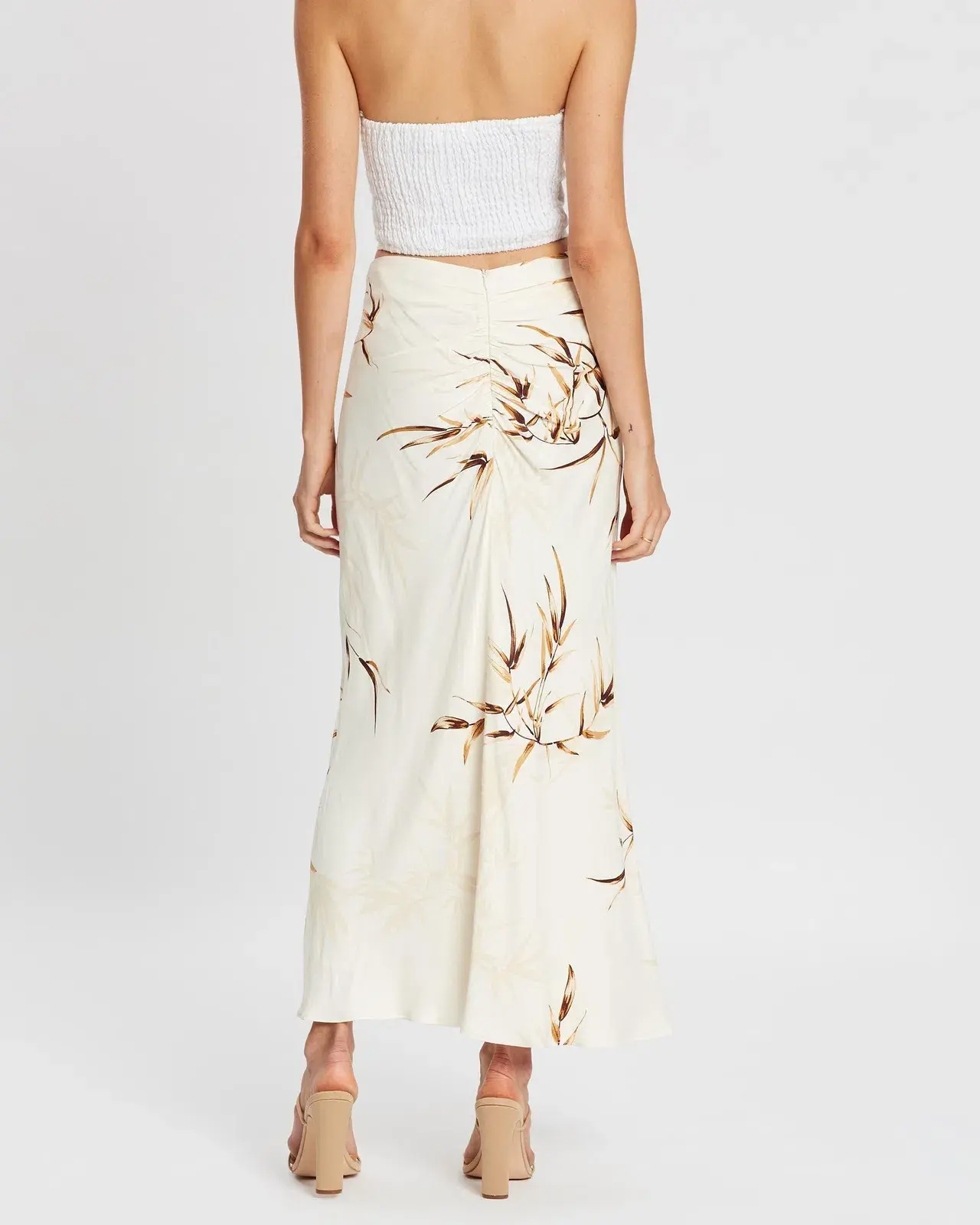 Shona Joy Horizon Ruched Bias Midi Skirt Print Size 8 - Image 3