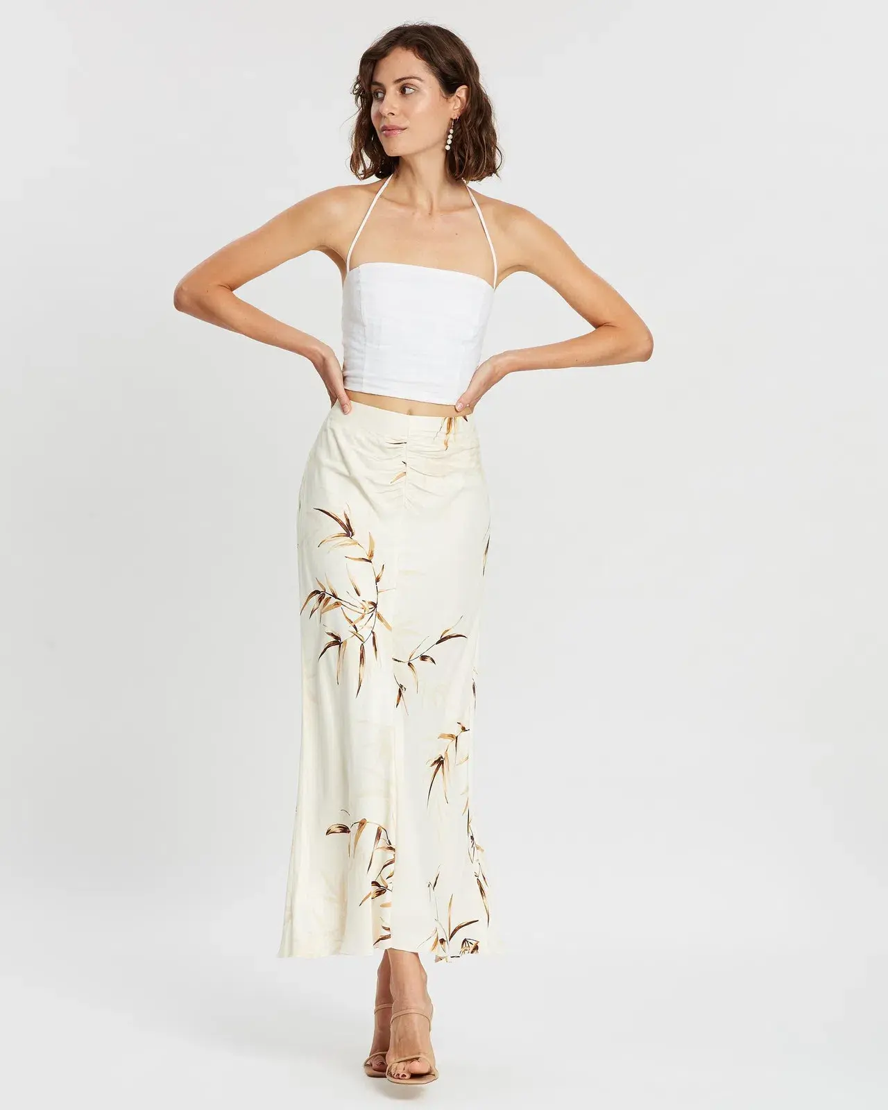 Shona Joy Horizon Ruched Bias Midi Skirt Print Size 8 - Image 1