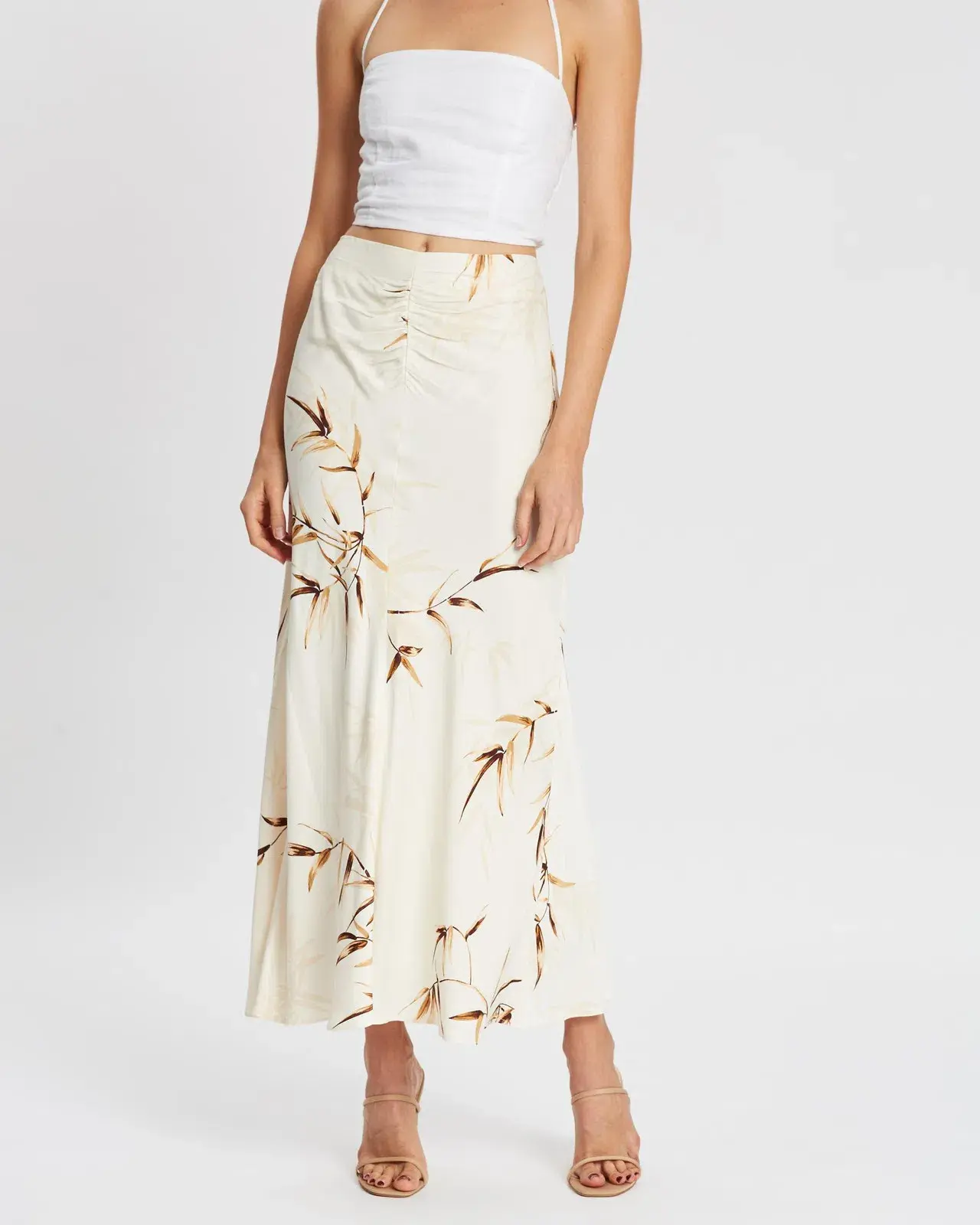Shona Joy Horizon Ruched Bias Midi Skirt Print Size 8 - Image 2