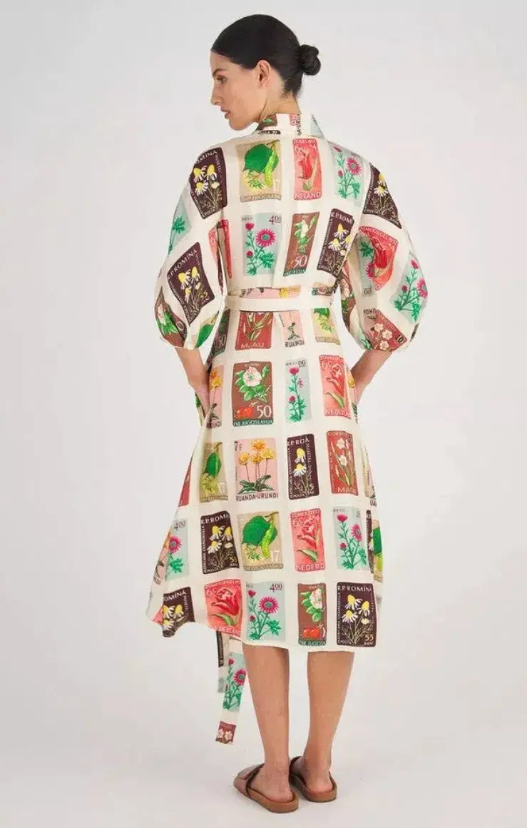 Oroton Stamp Wrap Midi Dress Multi Size 16 - Image 3