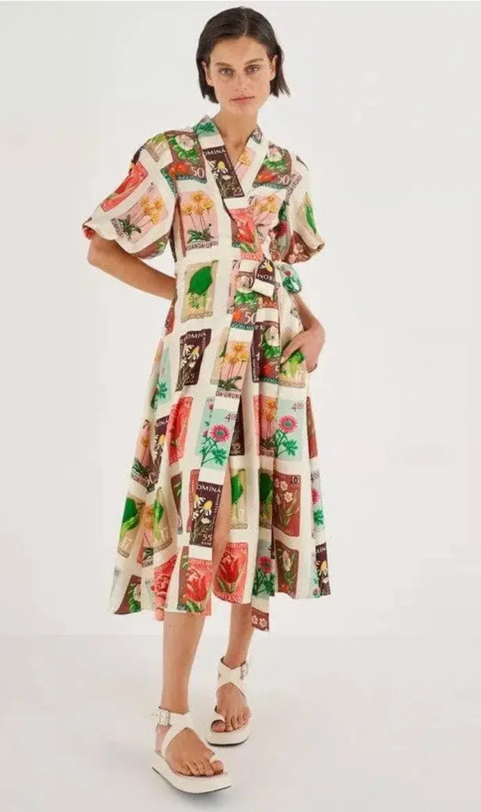 Oroton Stamp Wrap Midi Dress Multi Size 16 - Image 4