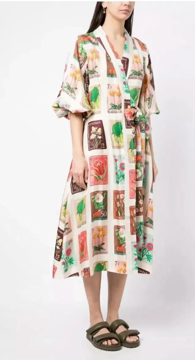 Oroton Stamp Wrap Midi Dress Multi Size 16 - Image 6