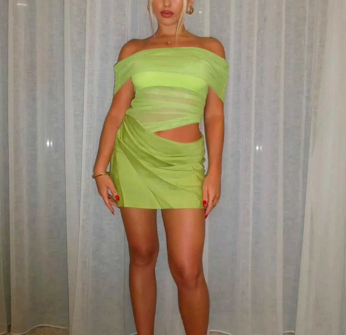 Benni Nico Off Shoulder Mini Dress Apple Size S / AU 8 - Image 5