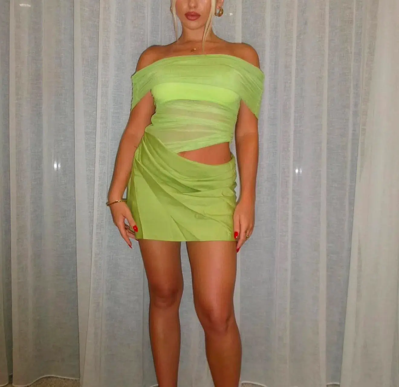 Benni Nico Off Shoulder Mini Dress Apple Size S / AU 8 - Image 5