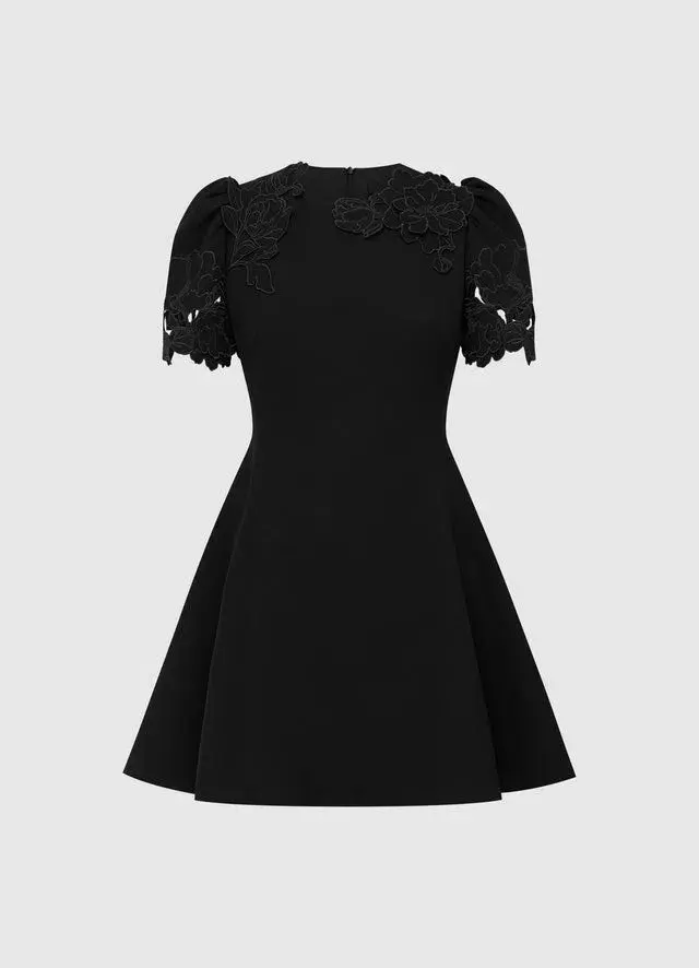 Leo Lin Elyse Appliqué Short Sleeve Mini Dress Black Size AU 10  - Image 1
