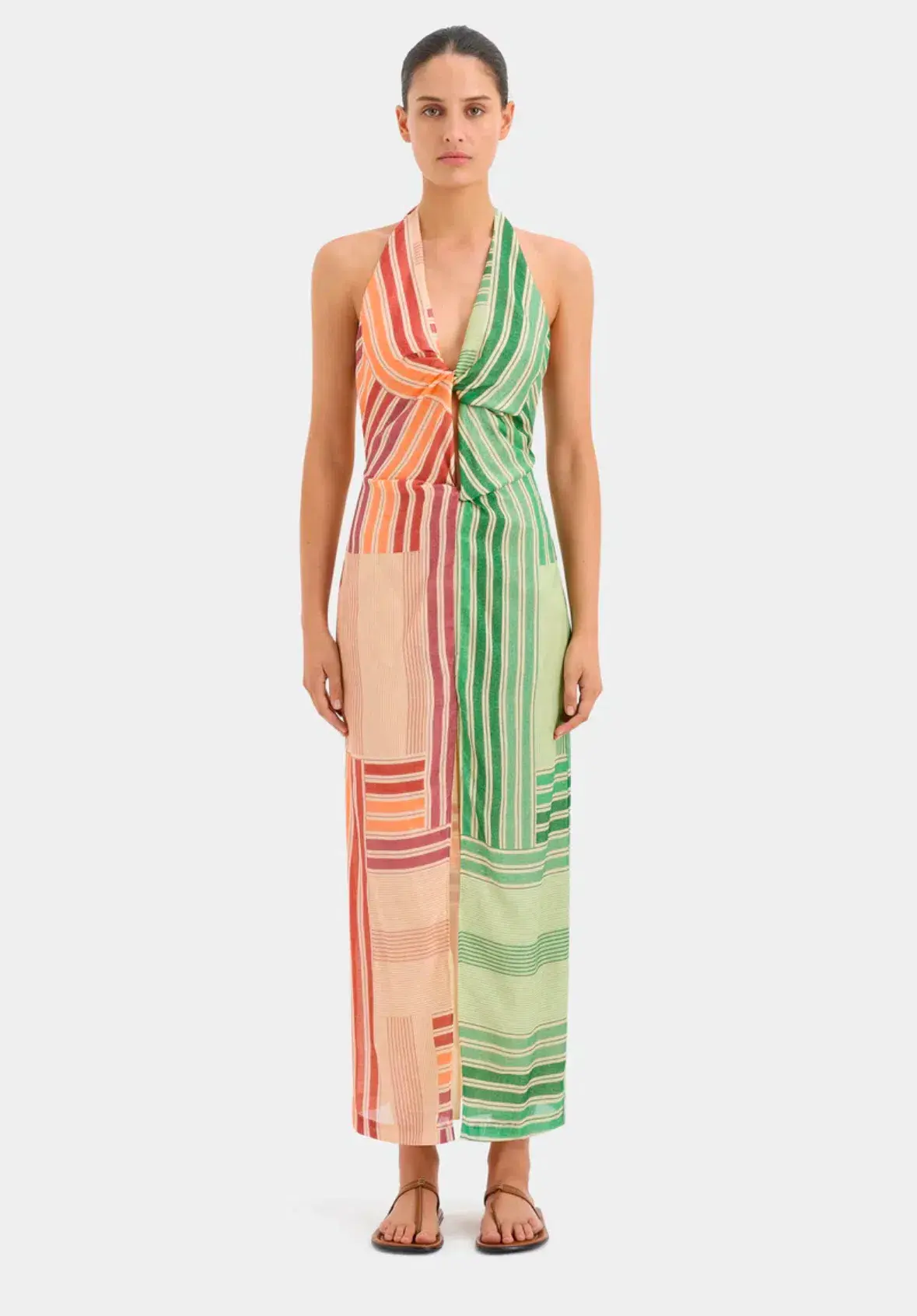 Sir the Label Marisol Twist Midi Dress Ulti Patchwork Stripe Multi Size 0 / AU 6 - Image 6