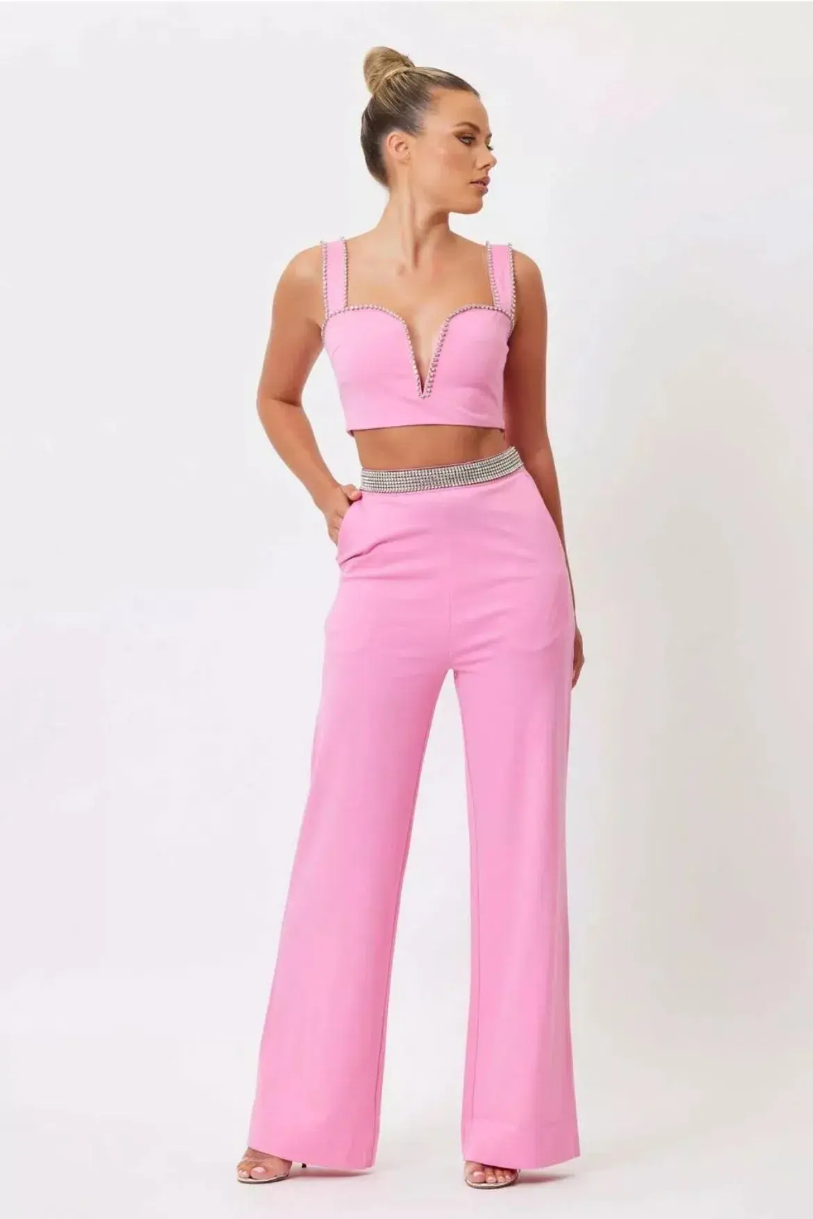 Bianca & Bridgett Hazel Crop Top & Riley Pant Set Pink Size 8  - Image 1