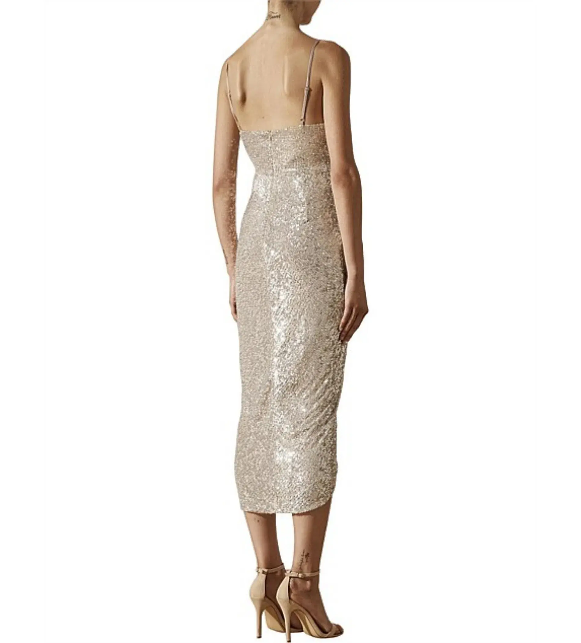Shona Joy Dress  Sequin Sparkle Drape Front Midi Dress Size 12 - Image 4