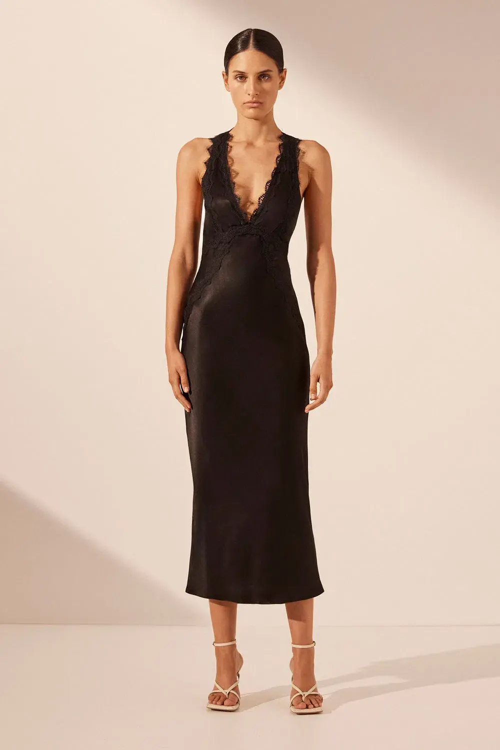 Shona Joy Lace Cross Back Midi Dress Black Size 8 - Image 1