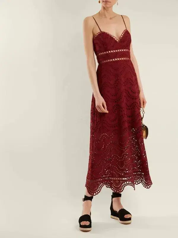 Zimmermann Jaya Wave Bodice Midi Dress Maroon Merlot Size 2 / AU 12 - Image 3
