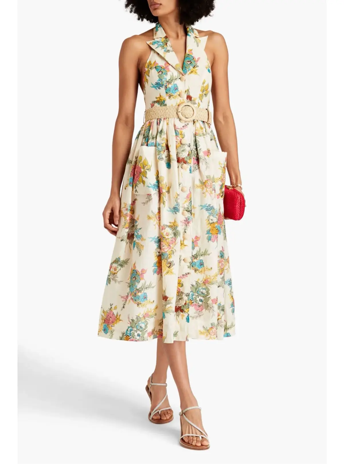 Zimmermann Clover Linen Halterneck Midi Dress Floral Size 3 / AU 14 - Image 1
