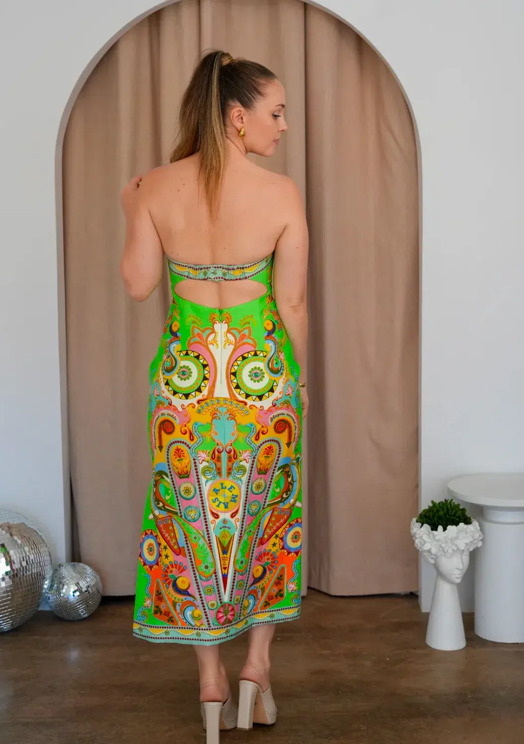 Alemais Pinball Bodice Midi Dress Green Multi Size 8 - Image 2