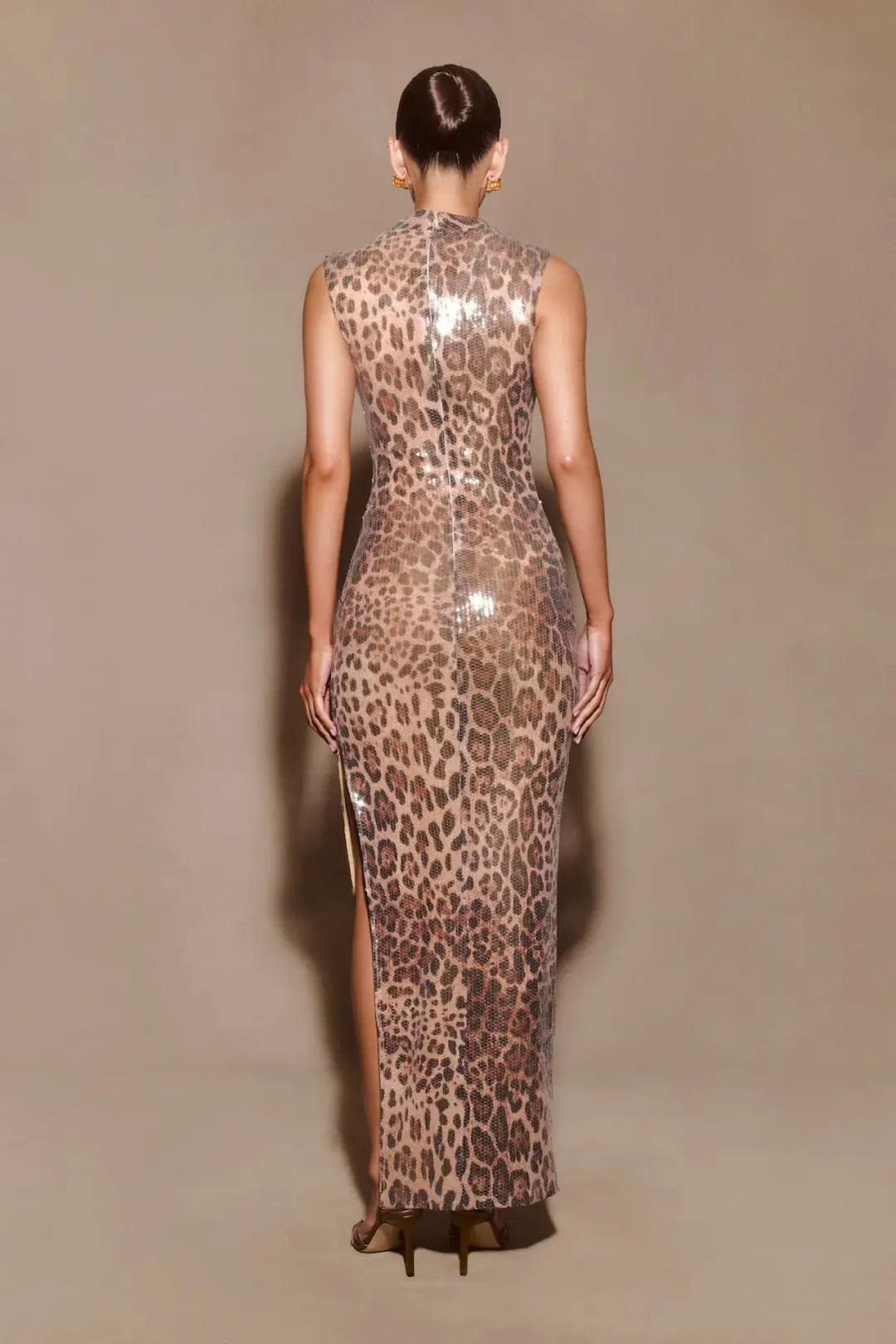 Meshki Veronica Sequin Midi Dress in Leopard Print Size 8 for rent on The Volte - main image