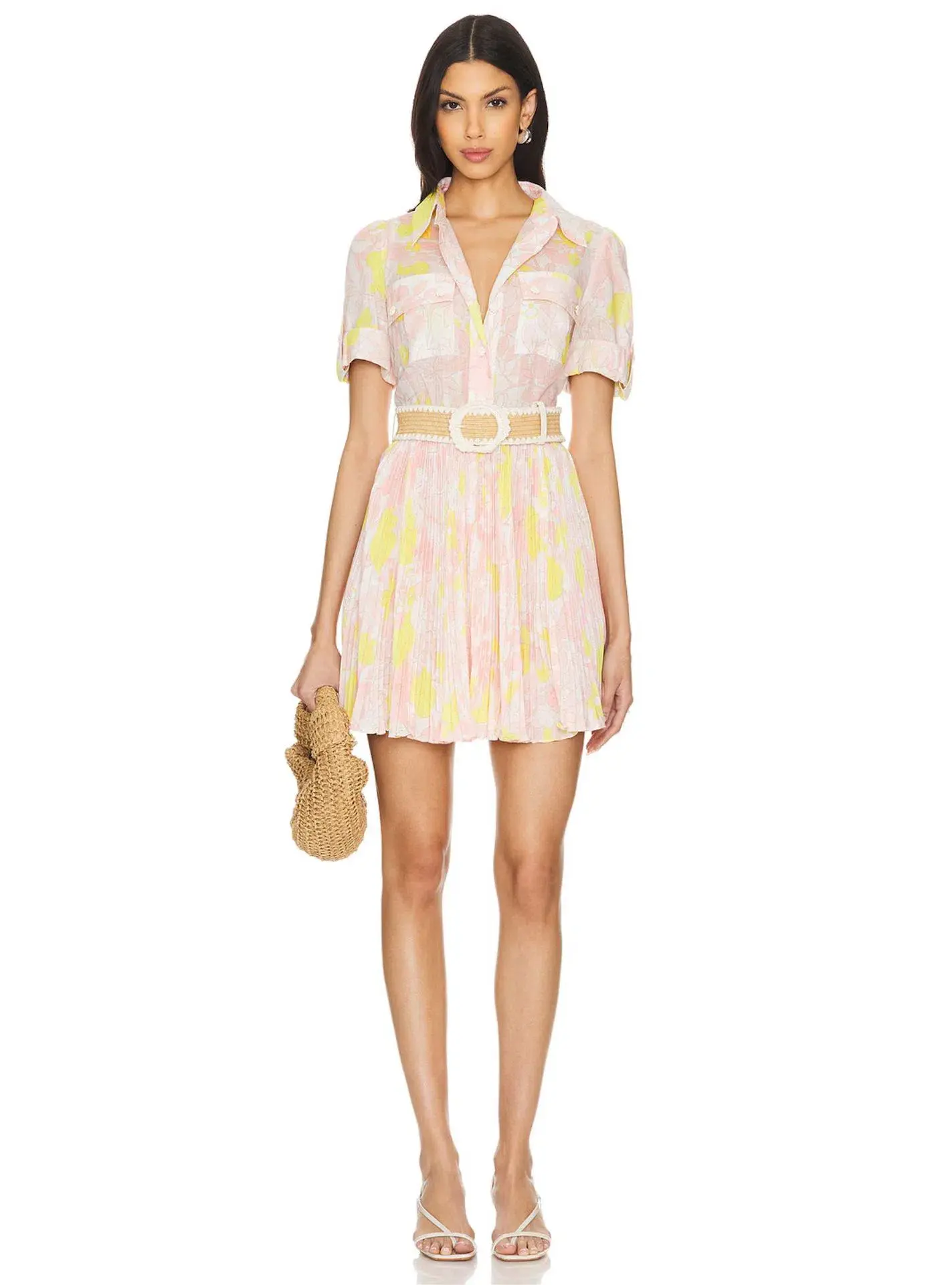 Zimmermann Size 1  Pop Pleated Mini Dress Pink/Yellow Floral Size 10 - Image 1