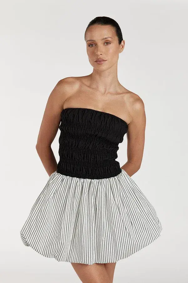 DISSH Stockholm Stripe Silk Blend Mini Dress Black/White Size 6 for rent on The Volte - main image
