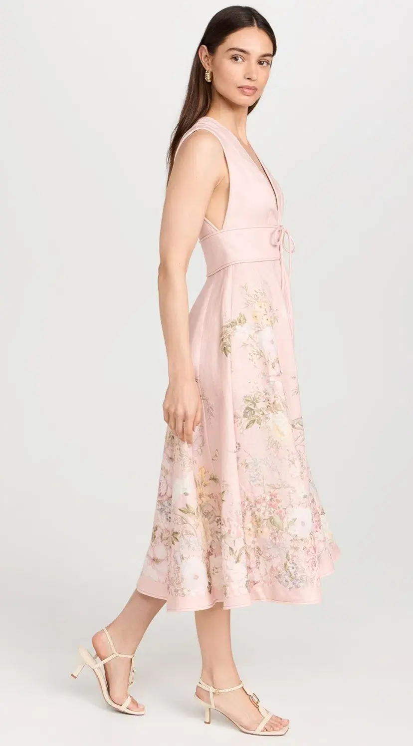 Zimmermann Waverly Plunge Midi Dress Pink Floral Size 2 (AU 12) - Image 2