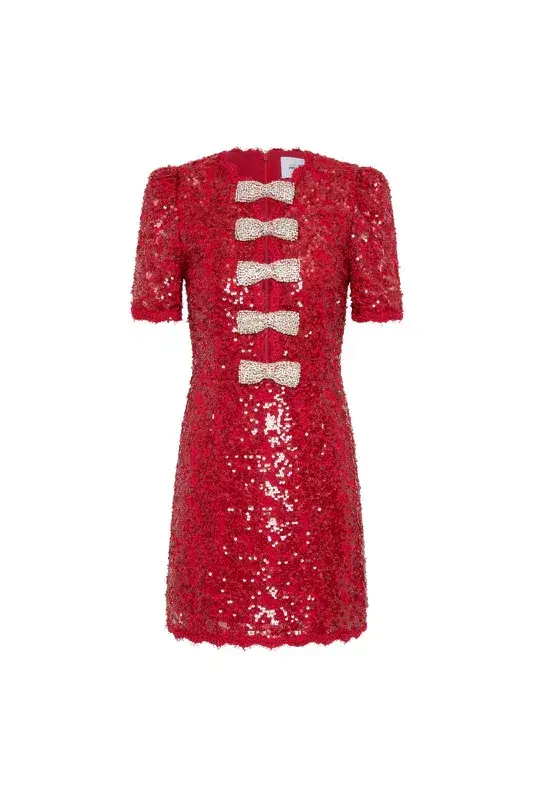 Rebecca Vallance Leyla Short Sleeve Mini Dress Red Sequin Size 12 for rent on The Volte - main image