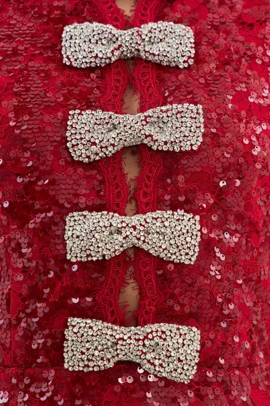 Rebecca Vallance Leyla Short Sleeve Mini Dress Red Sequin Size 12 for rent on The Volte - main image