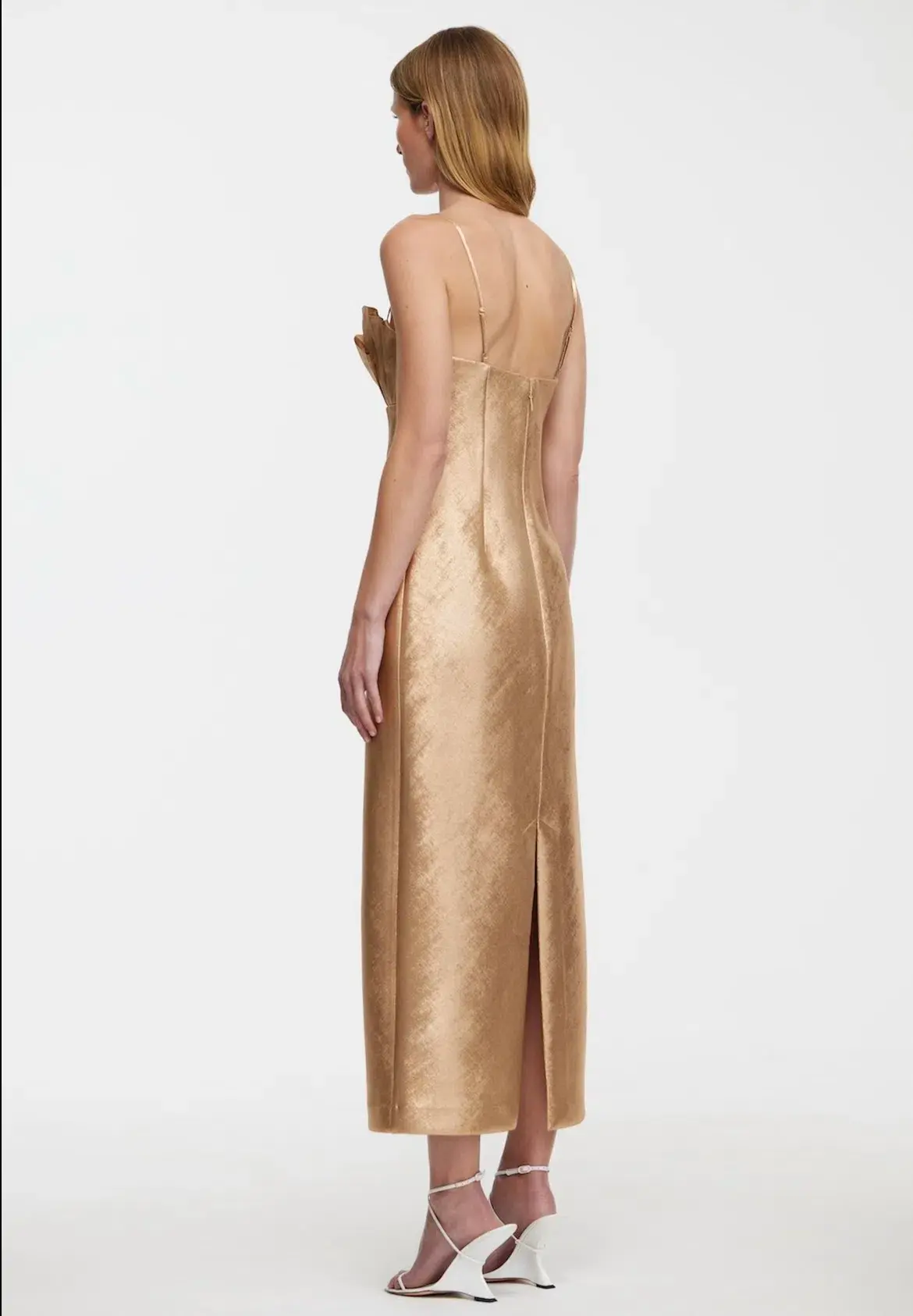 Acler Mahina Midi Dress Metallic Caramel Gold Size 8 - Image 3