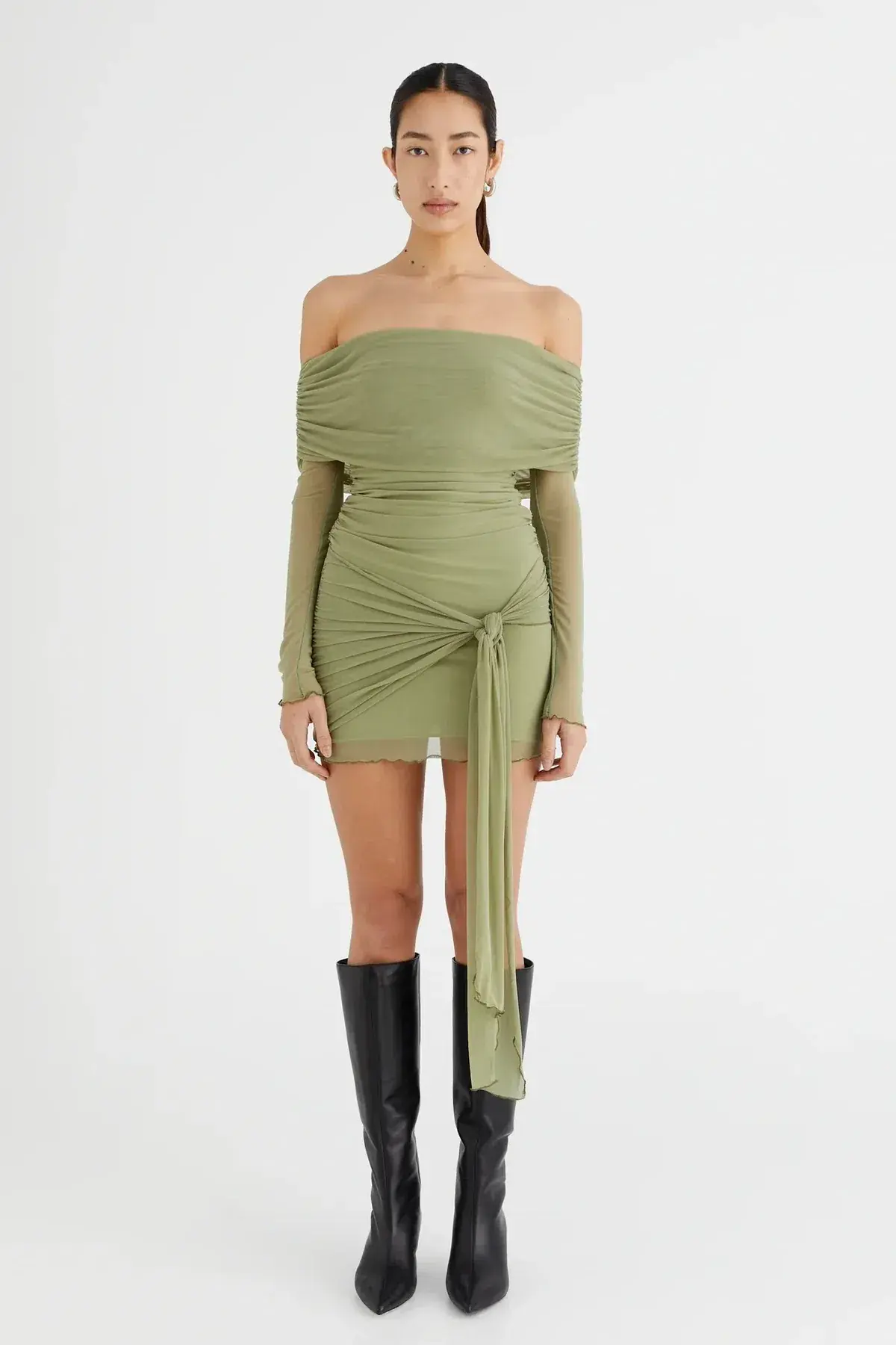 Benni Yasmin Off Shoulder Mini Dress Pistachio Green Size 10 - Image 1