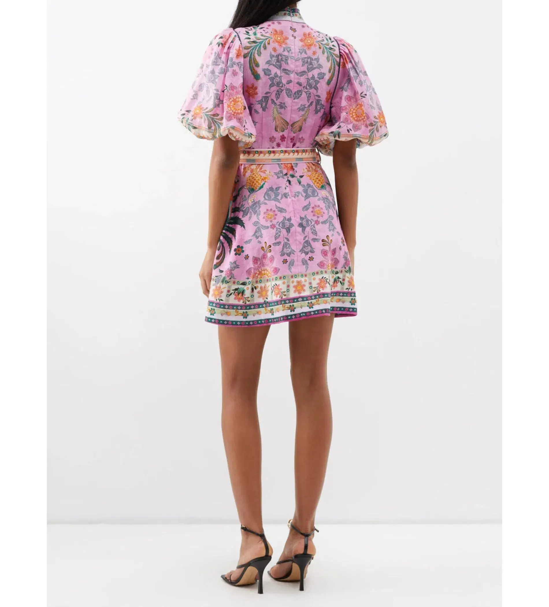  Zimmermann Ginger Buttoned Mini Dress Pink Multi Size 0/Au 8  - Image 2