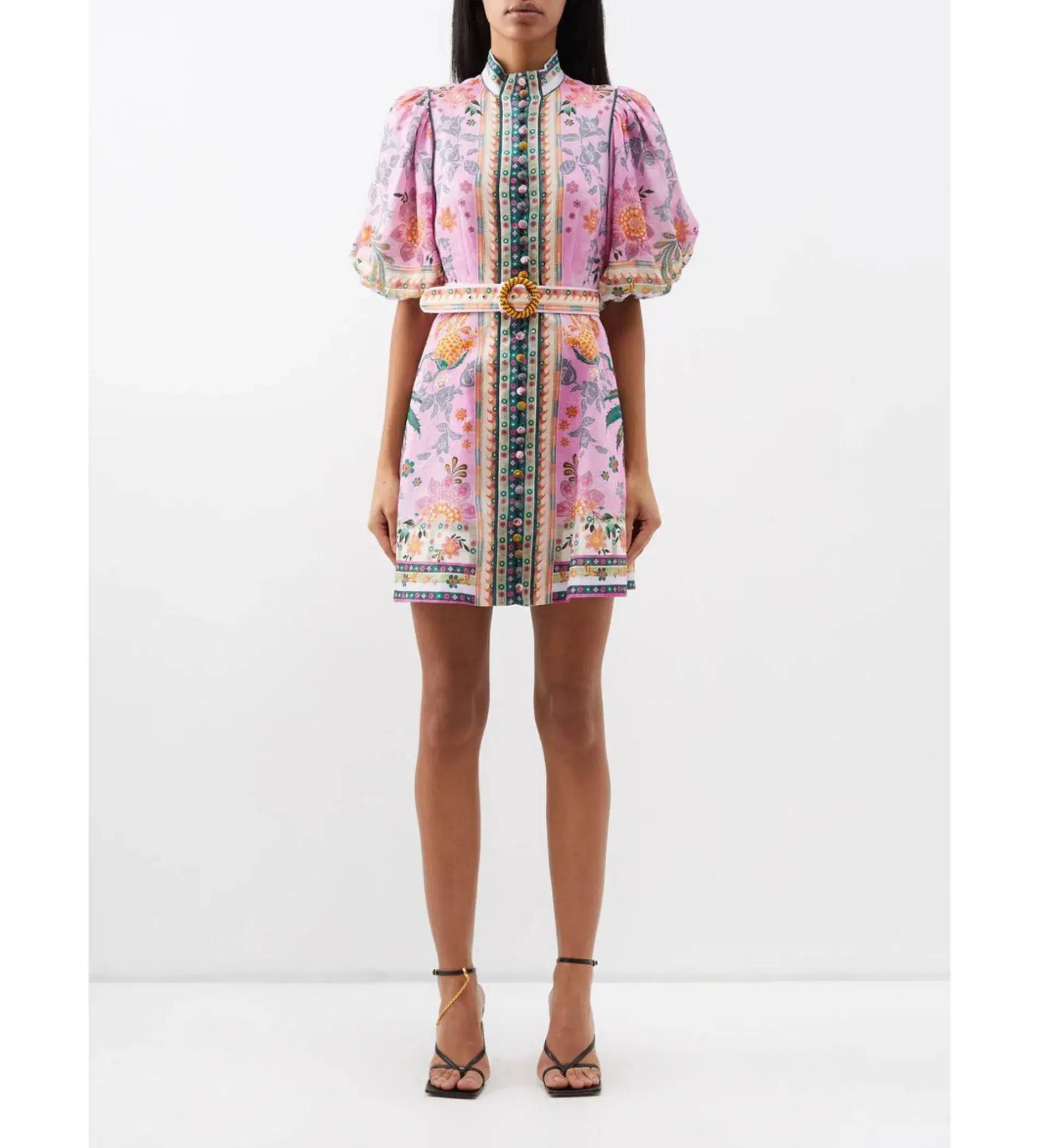  Zimmermann Ginger Buttoned Mini Dress Pink Multi Size 0/Au 8  - Image 1
