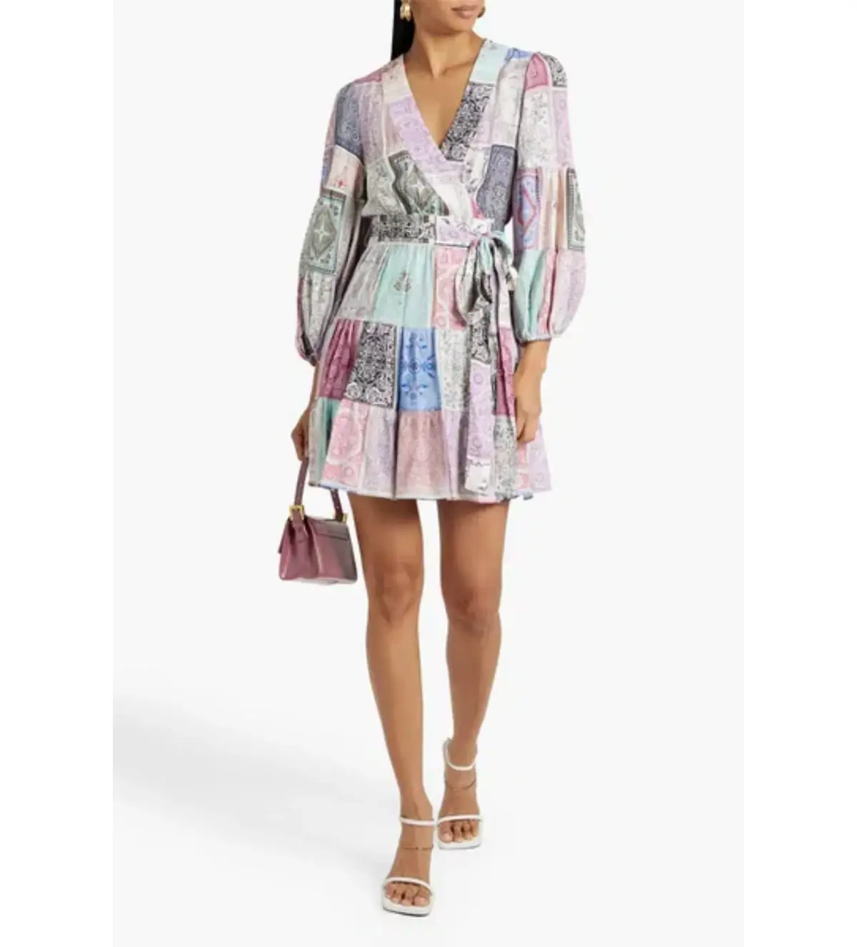 Zimmermann Patchwork-effect Printed Crepe Mini Wrap Dress Multi Size 1 / AU 10 - Image 1
