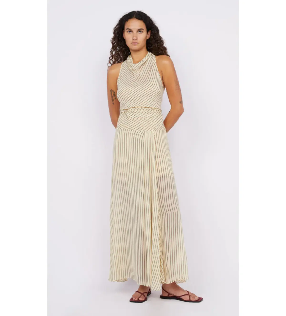 Bec & Bridge Anise High Neck Dress Butter / Plum Stripe Size 8 - Image 2