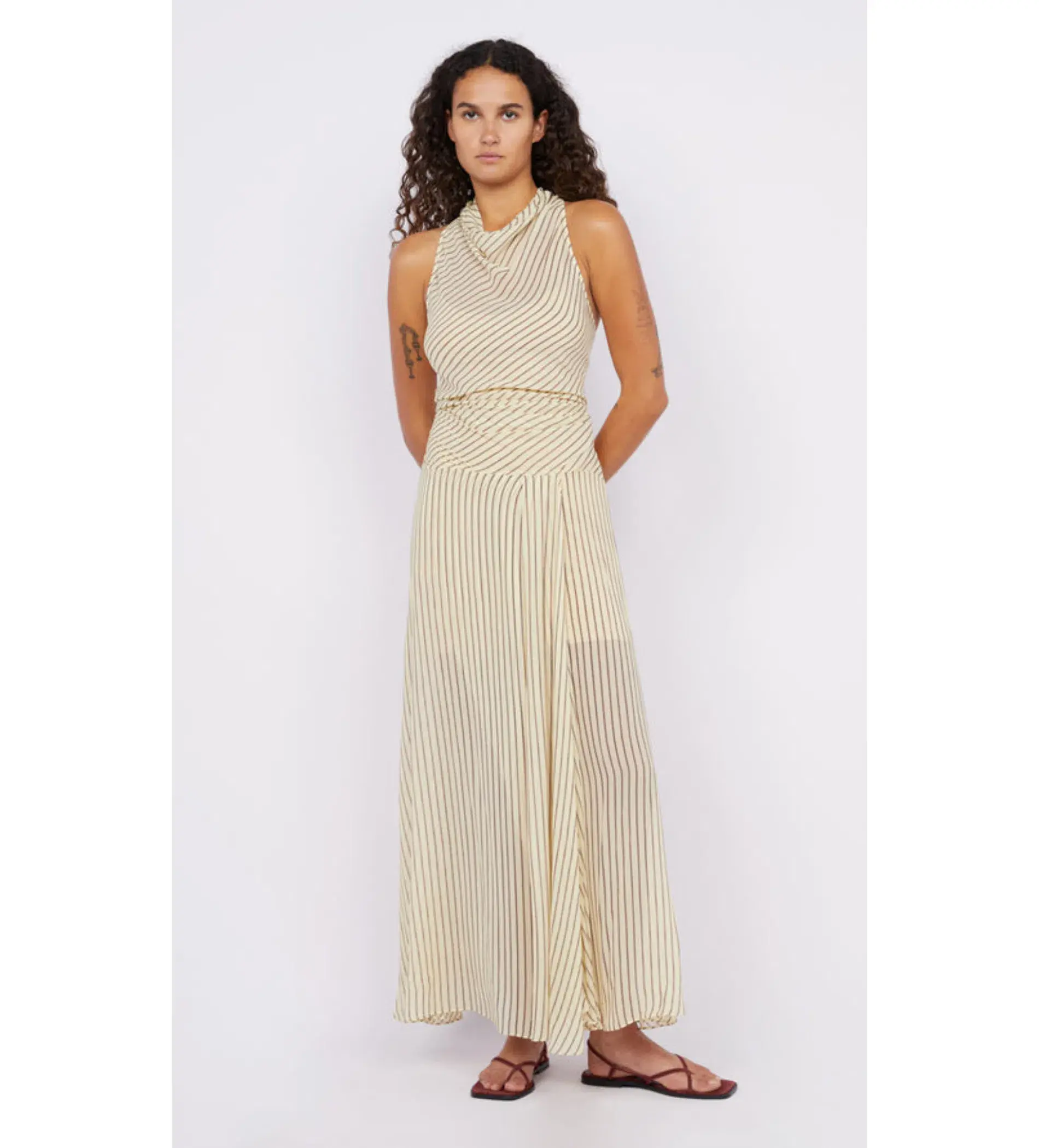 Bec & Bridge Anise High Neck Dress Butter / Plum Stripe Size 8 - Image 2
