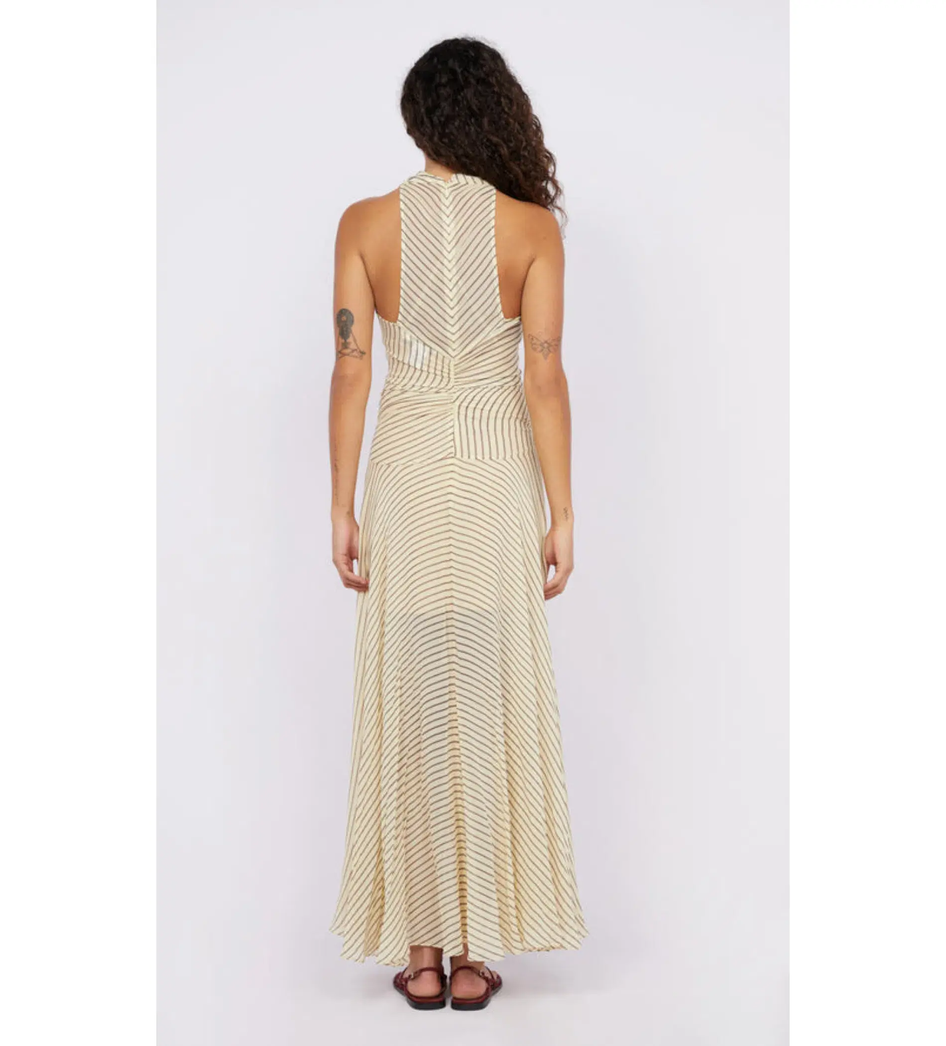 Bec & Bridge Anise High Neck Dress Butter / Plum Stripe Size 8 - Image 3