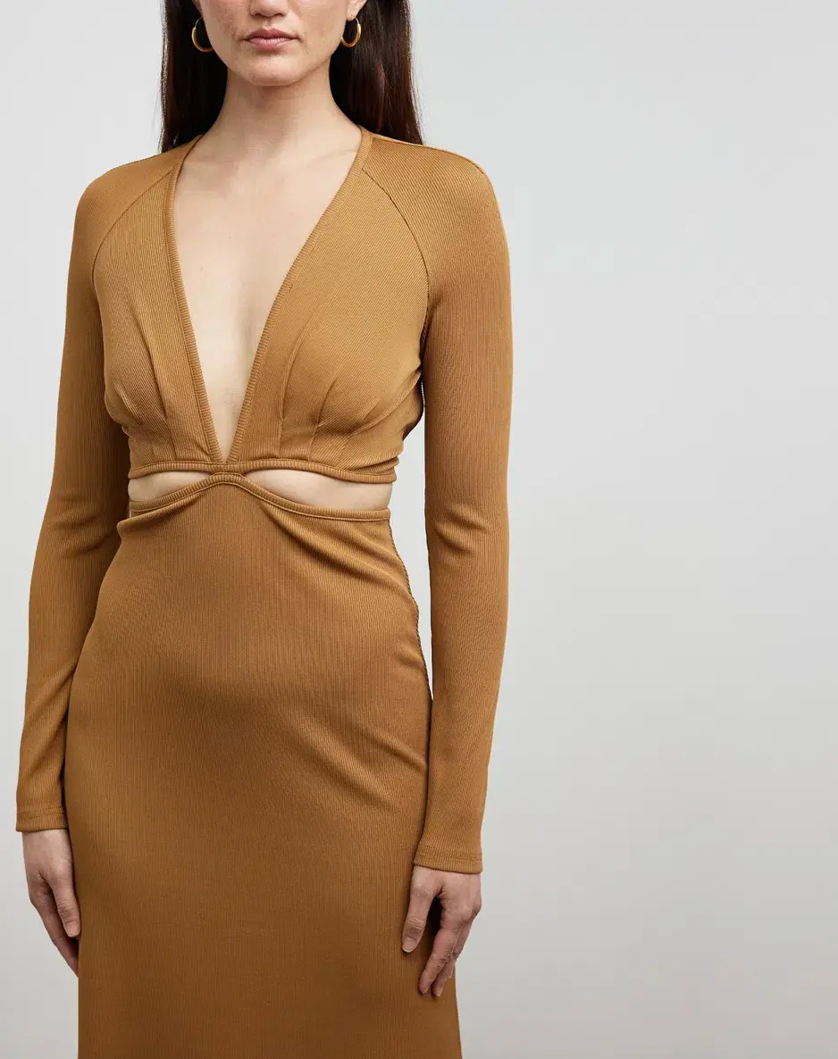 Christopher Esber Open Tie Back Long Sleeve Dress Brown Size 8  - Image 2